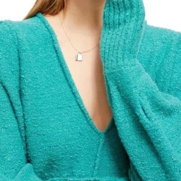 Free People Reverie Sweater Emerald Aura Green Statement Sleeves Size Small - Picture 9 of 14